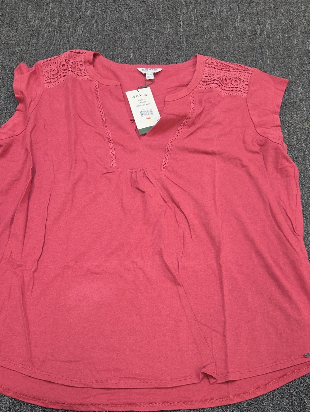 (#4) Orvis Women's Rose Pink Crochet Shoulder Cotton Tunic